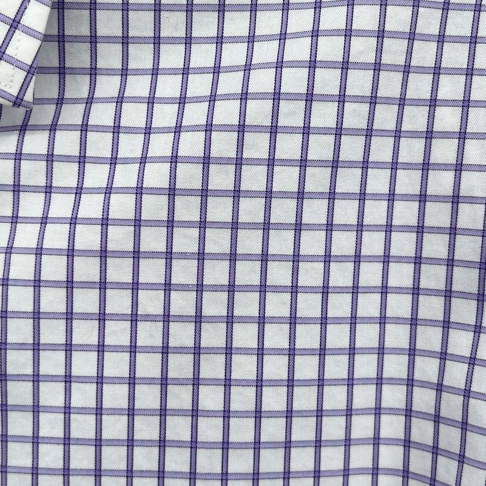 Peter Millar Dress Shirt Mens 17 Long Purple Grid Check Button Up Nanoluxe Dress - Picture 6 of 14